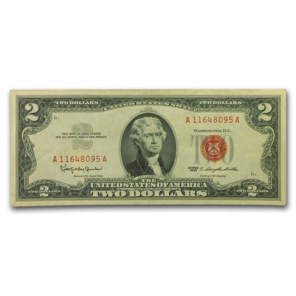 1953 through 1953-C $2.00 U.S. Notes Red Seal VG/F