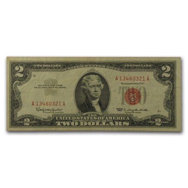 1963 thru 1963-A $2.00 U.S. Notes Red Seal VG/VF