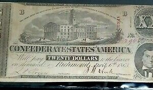 1863 $20 CSA Confederate States of America Note Type 58