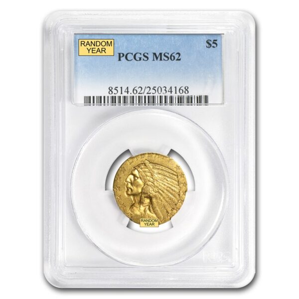$5 Indian Head Gold Half Eagle MS-62 PCGS