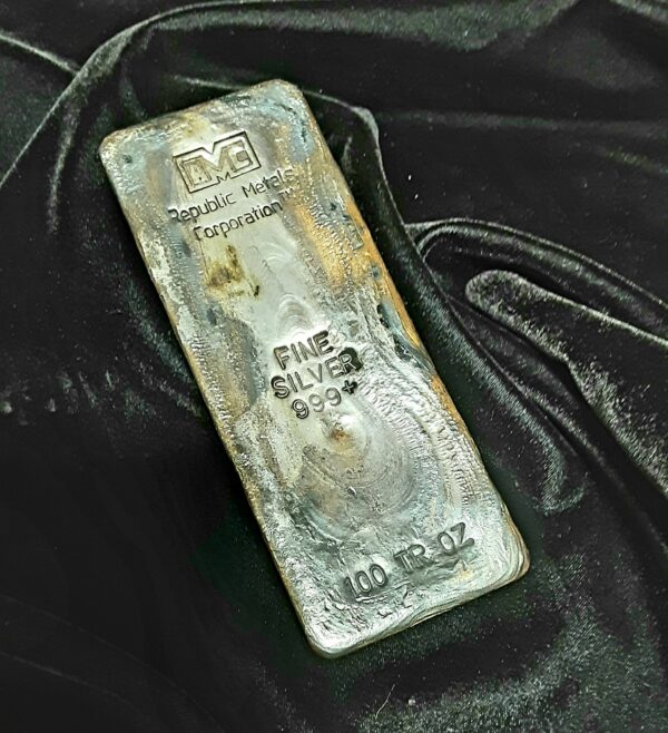 Vintage Poured 100 oz Silver Bar .999 Republic Metals Corporation RMC - Image 2