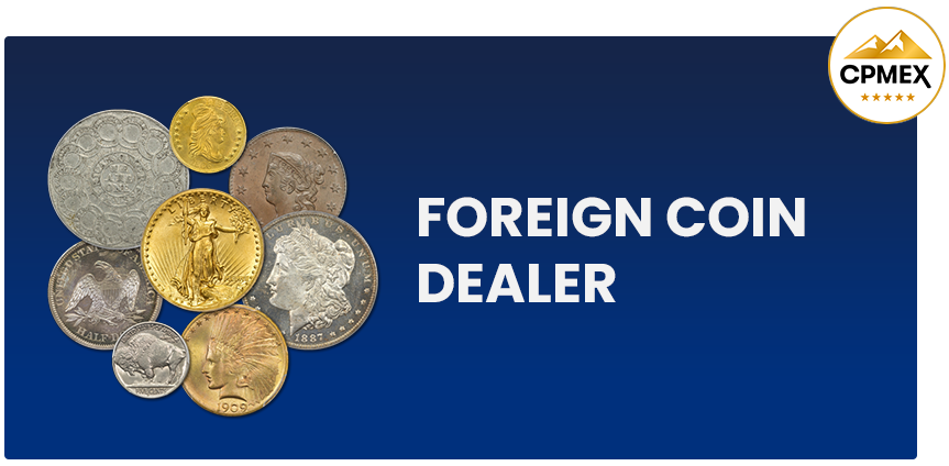 a stack of foreign coins on a blue background