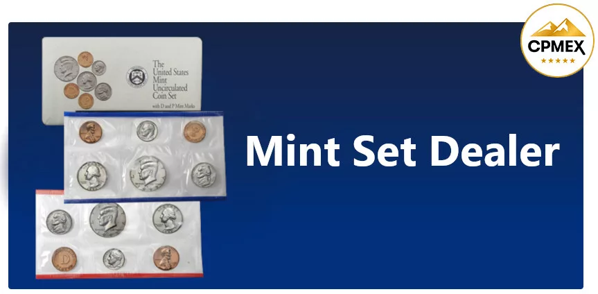 mint sets proof set dealer. just a example mintset with a blue background text reads mint set dealer.